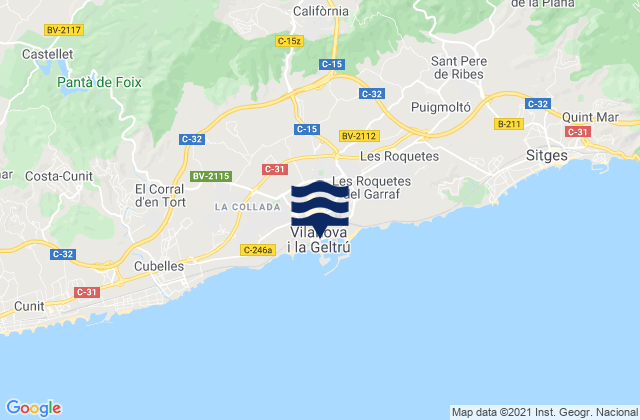 Mapa da tábua de marés em Vilafranca del Penedès, Spain
