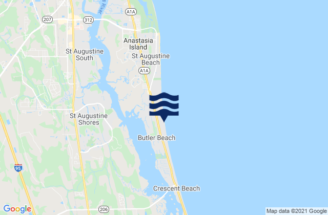 Mapa da tábua de marés em Vilano Jetty, United States