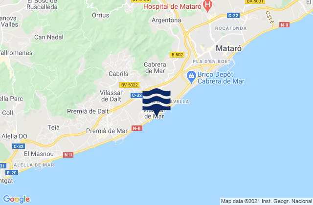 Mapa da tábua de marés em Vilassar de Mar, Spain