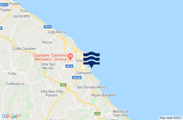 Mapa da tábua de marés em Villa Caldari, Italy