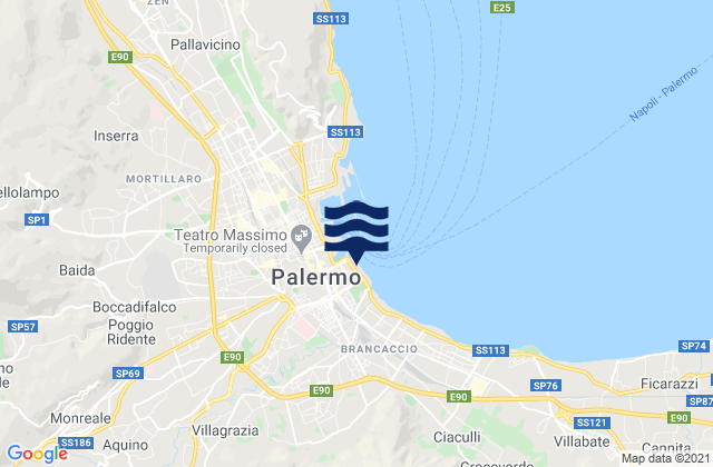 Mapa da tábua de marés em Villa Ciambra, Italy