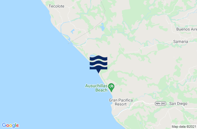 Mapa da tábua de marés em Villa El Carmen, Nicaragua