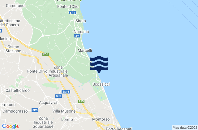 Mapa da tábua de marés em Villa Musone, Italy