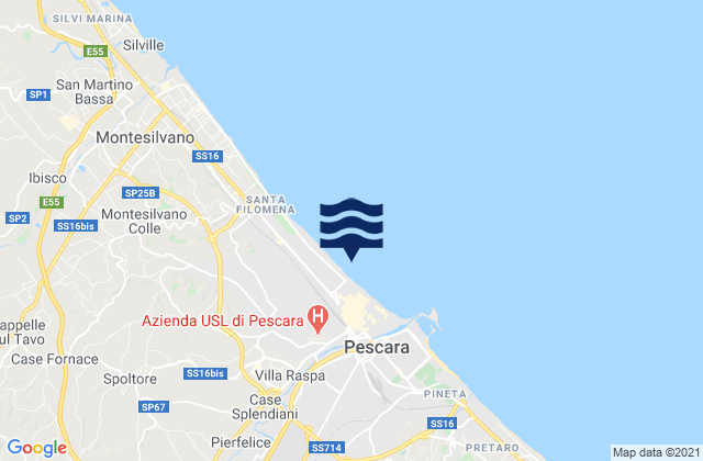 Mapa da tábua de marés em Villa Raspa, Italy