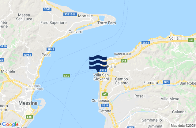 Mapa da tábua de marés em Villa San Giovanni, Italy