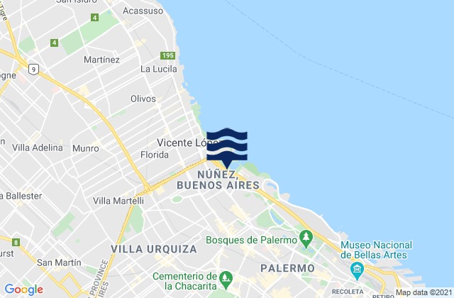 Mapa da tábua de marés em Villa Santa Rita, Argentina
