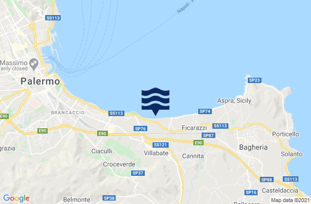 Mapa da tábua de marés em Villabate, Italy