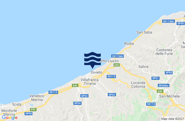 Mapa da tábua de marés em Villafranca Tirrena, Italy