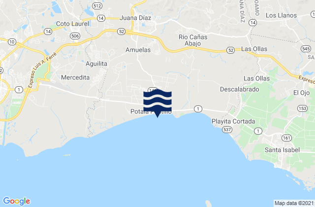 Mapa da tábua de marés em Villalba, Puerto Rico