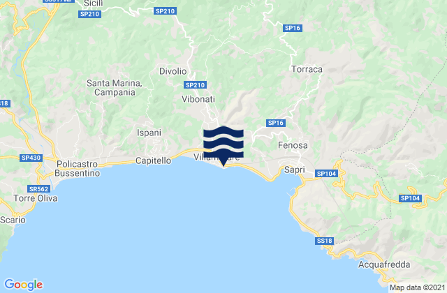 Mapa da tábua de marés em Villammare, Italy