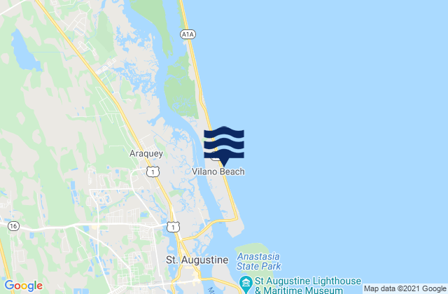 Mapa da tábua de marés em Villano Beach, United States