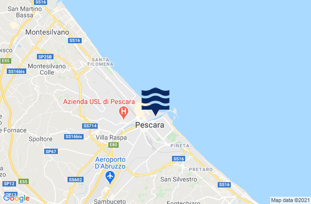 Mapa da tábua de marés em Villanova, Italy