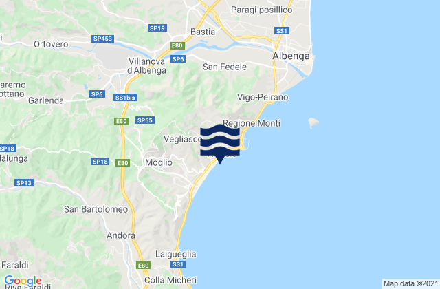 Mapa da tábua de marés em Villanova d'Albenga, Italy