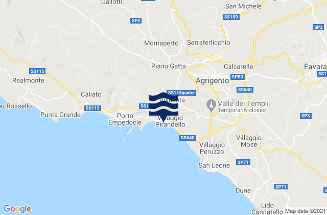 Mapa da tábua de marés em Villaseta, Italy