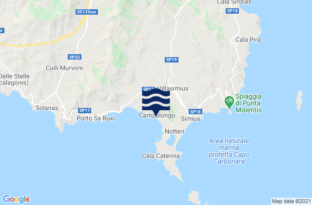 Mapa da tábua de marés em Villasimius, Italy