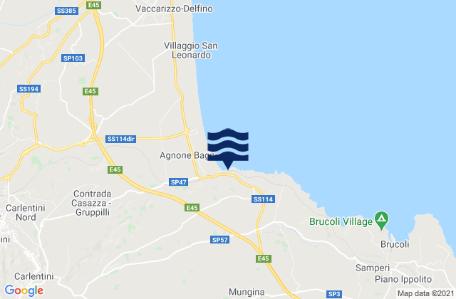 Mapa da tábua de marés em Villasmundo, Italy