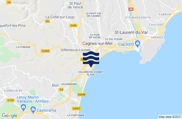 Mapa da tábua de marés em Villeneuve-Loubet, France