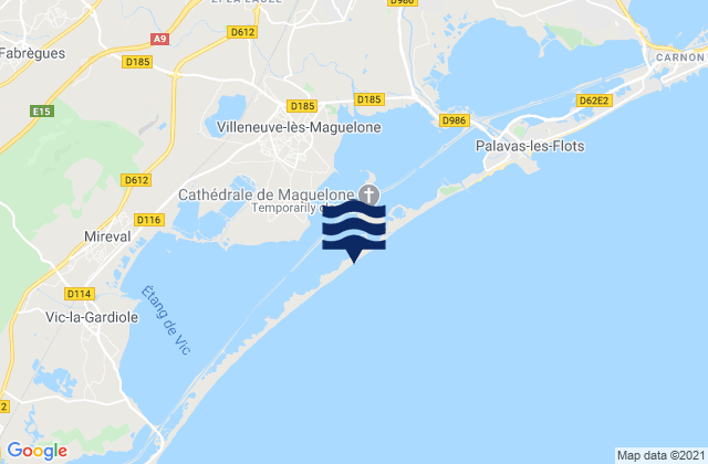 Mapa da tábua de marés em Villeneuve-lès-Maguelone, France