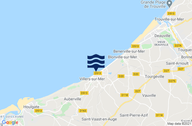 Mapa da tábua de marés em Villers-sur-Mer, France