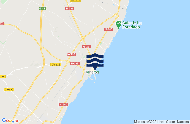 Mapa da tábua de marés em Vinaròs, Spain