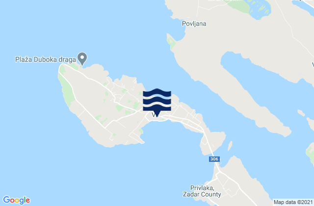 Mapa da tábua de marés em Vir, Croatia