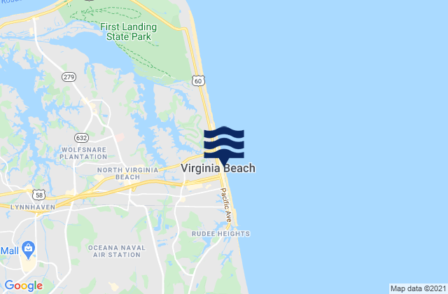 Mapa da tábua de marés em Virginia Beach, United States
