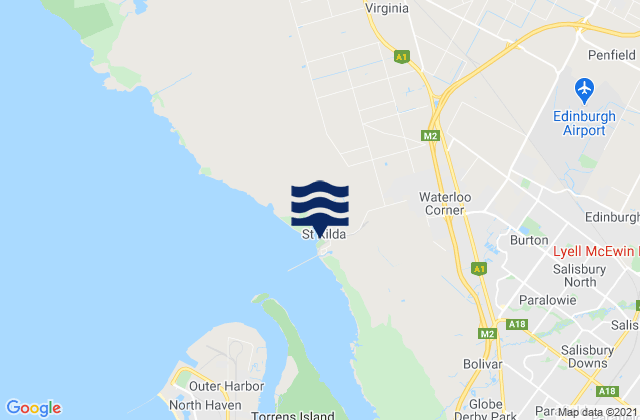 Mapa da tábua de marés em Virginia, Australia