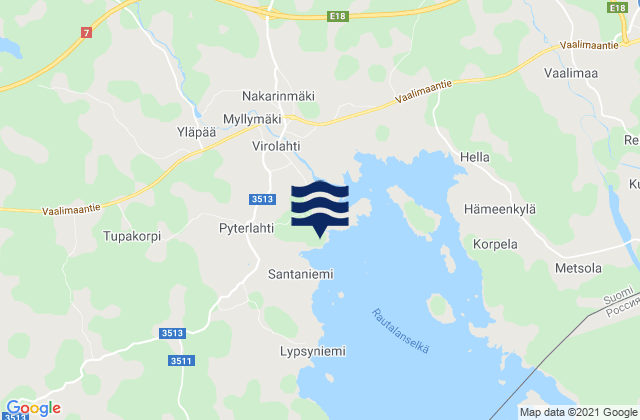 Mapa da tábua de marés em Virojoki, Finland