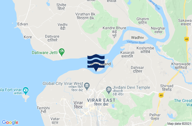 Mapa da tábua de marés em Virār, India