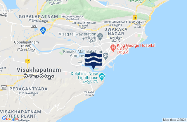 Mapa da tábua de marés em Vishākhapatnam, India
