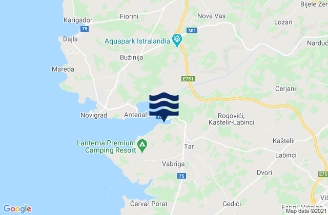 Mapa da tábua de marés em Visignano, Croatia