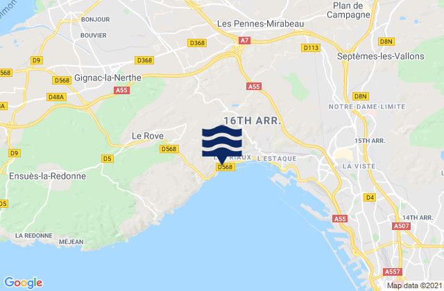 Mapa da tábua de marés em Vitrolles, France