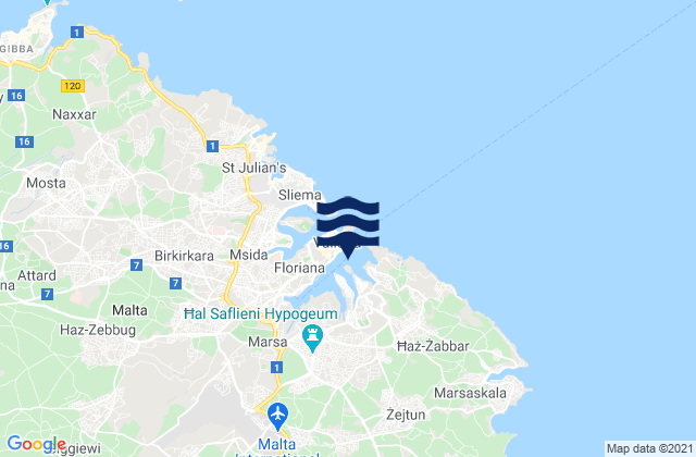 Mapa da tábua de marés em Vittoriosa, Malta