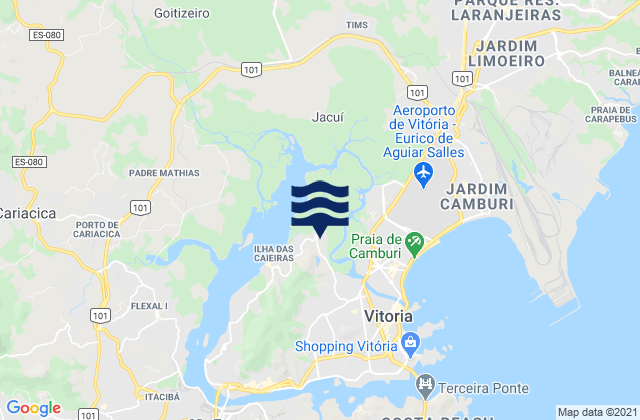 Mapa da tábua de marés em Vitória, Brazil