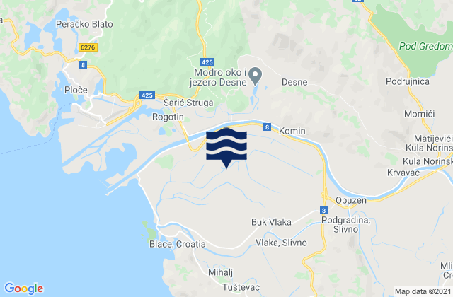 Mapa da tábua de marés em Vlaka, Croatia