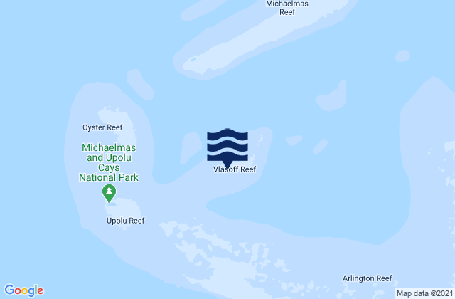 Mapa da tábua de marés em Vlasoff Cay, Australia