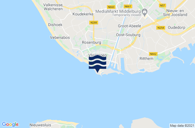 Mapa da tábua de marés em Vlissingen, Netherlands