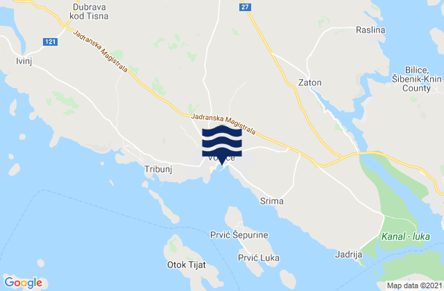 Mapa da tábua de marés em Vodice, Croatia