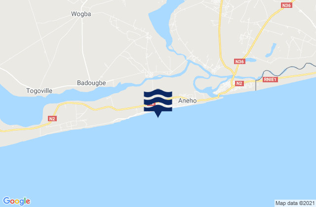 Mapa da tábua de marés em Vogan, Togo