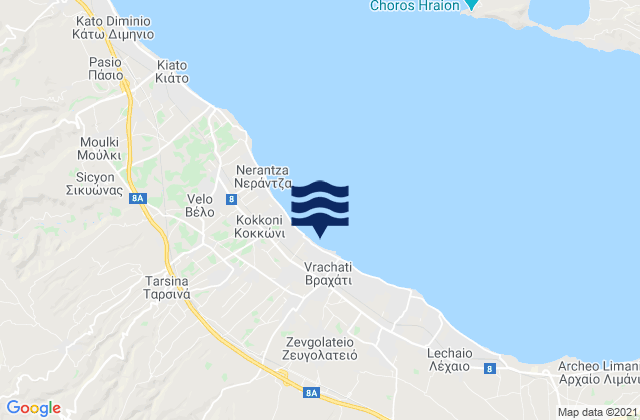 Mapa da tábua de marés em Vokhaïkó, Greece