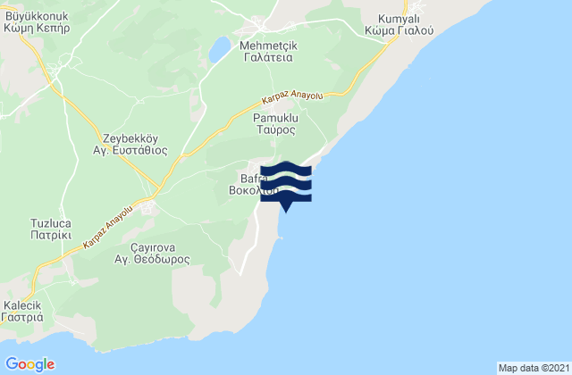 Mapa da tábua de marés em Vokolída, Cyprus