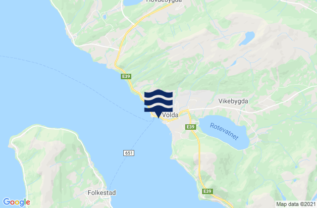 Mapa da tábua de marés em Volda, Norway