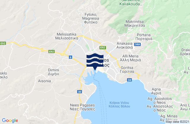 Mapa da tábua de marés em Volos, Greece
