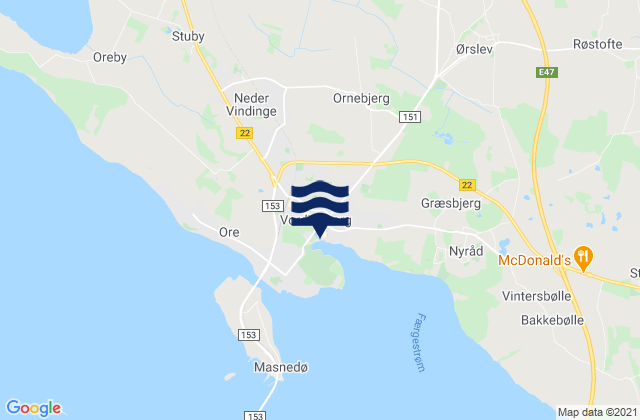 Mapa da tábua de marés em Vordingborg, Denmark
