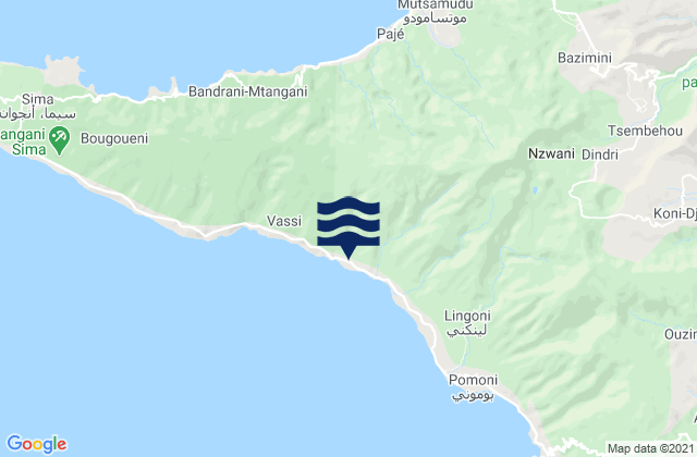 Mapa da tábua de marés em Vouani, Comoros