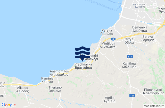 Mapa da tábua de marés em Vrachnaíika, Greece