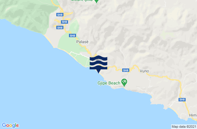 Mapa da tábua de marés em Vranisht, Albania