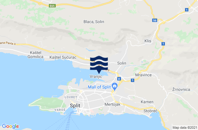 Mapa da tábua de marés em Vranjic, Croatia