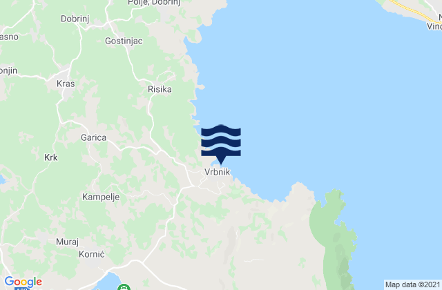 Mapa da tábua de marés em Vrbnik, Croatia