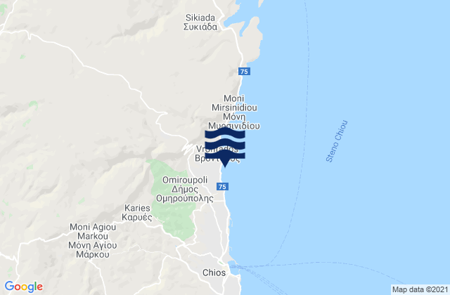 Mapa da tábua de marés em Vrontádos, Greece